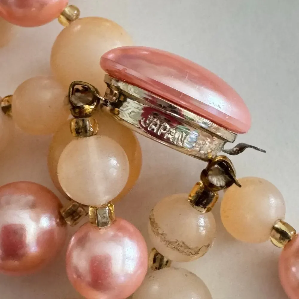 1960’s Vintage Graduated Pearl Japanese Acrylic 2 Row 18” Necklace Beaded Choker